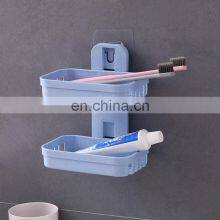 Wall Mounted Double Layer Soap Dish Punch-Free Drawer Draining Holder Kitchen Sponge Storage Box Bathroom Organizer Rack thumbnail-5