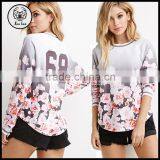 Women Ombre Floral Print Athletic Pullover with Curved Hemline