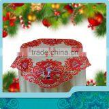 Christmas Party Table Cloth With Santon Clause Embroidery Designs on Red Satin and Bamboo Fabric
