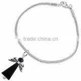 Winged And Genuine Jet Black Crystal Angel Charm Chain Link Bracelet thumbnail-4