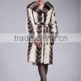 Grey Mink Hooded Dyed Rex Rabbit Fur Coat