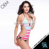 OEM Accepted Stripe Pattern Hollow Out One Pieces Women's Sexy Swimwear Bikini thumbnail-5