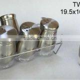 TW955 6pcs glass spice jar set with metal casing and rack