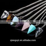 2016 Wholesale Quartz Stone Pendants Natural Crystal Point Pendant Lapis Lazuli Crystal Prism Conical Jewelry Necklace thumbnail-6