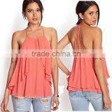 HP680072 wholesale new design printing front short back lady top woman blouse