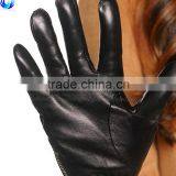 Elegant Ladies Winter Silk Lined Black Sheepskin Leather Gloves With Zipper thumbnail-2