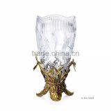 Bronze Casting Leaves Design Crystal Flower Vase, Home Decorative Square Crystal Vase With Gilt Bronz Base thumbnail-3