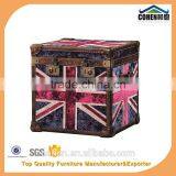 Europe handmade antique UK flag fabric and leather Decorative Storage Trunk