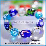 Handmade Christmas Stretch Bracelet With Snowman Handpainted Glass Bead Bracelets thumbnail-5