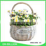 Grey color natural wicker material flower girl basket with plastic liner