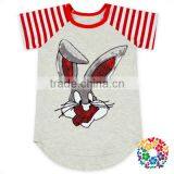 Red White Stripe Short Sleeve Raglan Cute Cartoon Sequin Rabbit Kids T-shirt Wholesale thumbnail-1