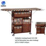 Wooden Ironing Board Table in Cabinet With Wheels and Willow Baskets thumbnail-1
