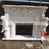 stone white statue fireplace with cherub reading
