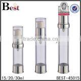 China Personal Care Cosmetic Lotion Serum 15ml 20ml 30ml Clear Airless Plastic Bottle With Silver UV Pump Dispenser thumbnail-1