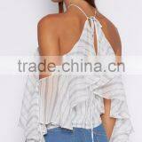Latest Design Halter Neck off Shoulder Woman Tops Summer Ruffle Tops thumbnail-2