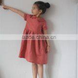 Pink Coral Wholesale Clothing Linen Dress Peter Pan Collar Child Clothes thumbnail-3