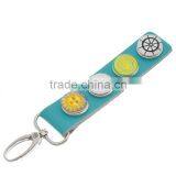 Green Real Leather Glass Snap Button Key Chain W/Lobster Clasp thumbnail-1