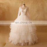 Elegant Multi Layers Long Sleeve Exquisite Beads Lace Ball Wedding Dress