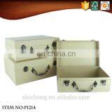 Decorative Pure Color Kraft Paper Cardboard Antique Metal Handles Suitcase Storage Box thumbnail-6