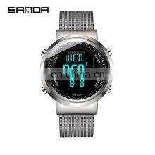 SANDA 383 384 Stainless Steel Mesh Band Digital Wrist Watch For Men Women Sports Trendy Couples Watches thumbnail-3
