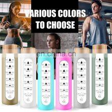 32 oz sports eco friendly motivational bamboo lid glass 1l water bottle with time marker to drink