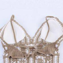 Sweet and Spicy Girl Vacation Style Set, Female Sexy Hollow Hook Flower Hanging Neck Strap Vest thumbnail-3