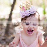 Hot-sales Kids Large Gold Lace Crown Headband Baby Hair Accessory Crown Baby Gold Flower Hair Band Wh-1836 thumbnail-1