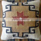 Indian Kilim Cushion Cover 18X18 Pillows Boho Ethnic Shams Jute Pillow Cases thumbnail-5