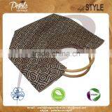 Jute Gift Bag With Round Handle for Weekend - Overall Print Shopping Tote - Cane Handle Bags thumbnail-5