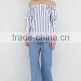 2017 Fashion Stripe And Tie Sleeve Off The Shoulder Top thumbnail-5