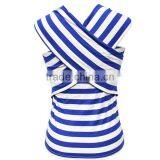Popular Summer Straped Neck Sexy Back Cross Stripe Blouse for Women thumbnail-2