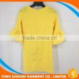 Ladies Yellow Summer Casual Dress With Flare Sleeves thumbnail-4