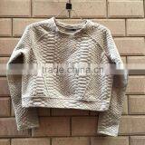 Stock Clothing Women Round Neck Grey Cropped Plain Cotton Sweatshirt thumbnail-1