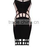 Black Geometric Color Block New Fashion 2015 HL Sleeveless O-Neck Bandage Dress Bodycon Girl Evening Party Dress