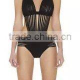 Black Deep V Neck Halter One Piece Hollow Out Swimsuit 2015 New Sexy Women Bandage Swimwear thumbnail-1
