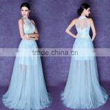 Light Blue Lace Mother of the Bride Halter Dress thumbnail-1