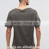 Men Cheap Plain Boat Neck Longline Army Green T-shirt Wholesale thumbnail-2