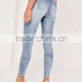 Fashion Women Blue High Waisted Brushed Ripped Skinny Denim Jeans With Hole thumbnail-3