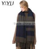 Women Elegant Soft Color Block Tassel Hem Wool Cashmere Wrap Shawl thumbnail-3
