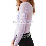 2017 OEM Sheer Minimal-femme Long Sleeves Ruched Fancy Blouse thumbnail-3
