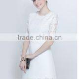 Fashion Solid Color Round Neck Black,white Lace Spring Dress thumbnail-2