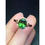 Natural Green Tourmaline 18k Gold Ring Set With Diamonds.