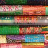 Indian Old Vintage Quilt Old Patola blanket Silk Sari Kantha Quilt Patchwor handmade Bedspreads,Throws silk kantha quilted Decor