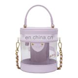 4colors new fashion Korea Style Hot Sell Women Lady Bucket Handbags Chain Transparent Bags