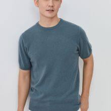 Men′s Crew Neck Short Sleeve Silk Cashmere Knitted T Shirt Pullover Sweater for Autumn
