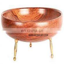 Wooden Bowl With 4 Metal Legs Standing Bowl thumbnail-1