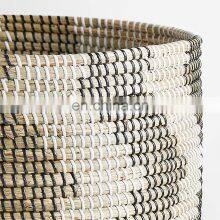 Hot Sale Natural and Black Patterned Basket Multiuse Seagrass Storage Basket Plant Holder Planter Pot Basket With Color String thumbnail-2