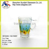 2013 new designed printed handle glass cup HF25081-8h708HV