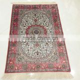 Persian crimson handmade silk carpet rug hand knotted rug