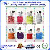 Wholesale Colorful V8 Braided Fabric USB Data Sync Micro Usb Cable for Samsung S5,1m,2m,3m